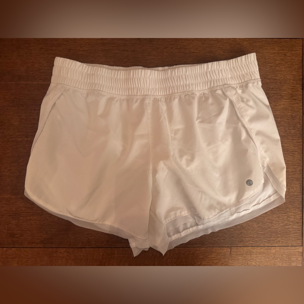 Apana Yoga Lifestyle Athletic Running Shorts Womens Size Large White Mesh Hem